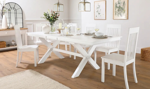 White timber dining chairs